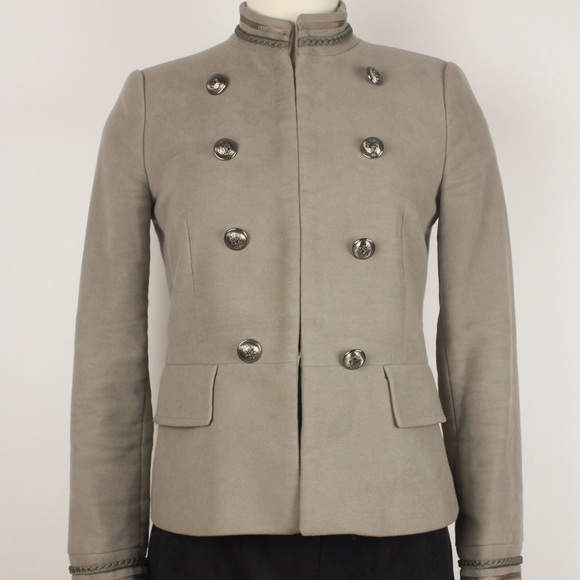 •SOLD• Zara Buttoned Military Blazer Taupe Small - Picture 4 of 8
